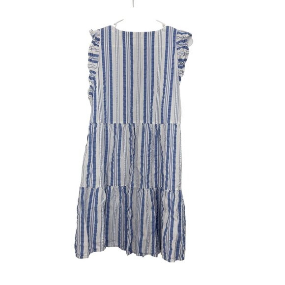 Blue & White Striped Ruffle Sleeveless A-Line Dress By Time And Tru Size S (4-6) - Picture 2 of 9